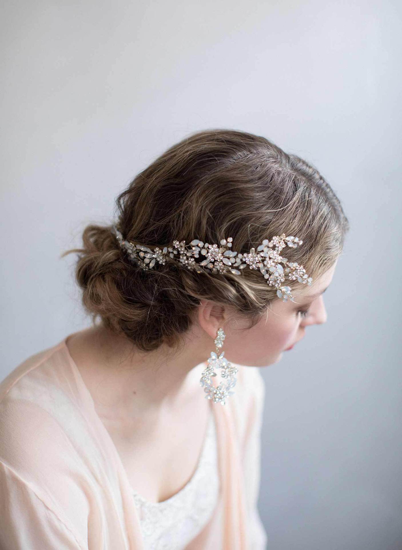 Baby Blue Trailing Pearl Rhinestone  Bridal Hair Comb - TulleLux Bridal Crowns &  Accessories 