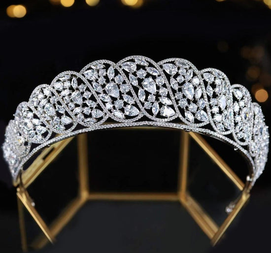 Load image into Gallery viewer, Princess Crown Cubic Zirconia Wedding Head Jewelry Tiara - TulleLux Bridal Crowns &amp;amp;  Accessories 

