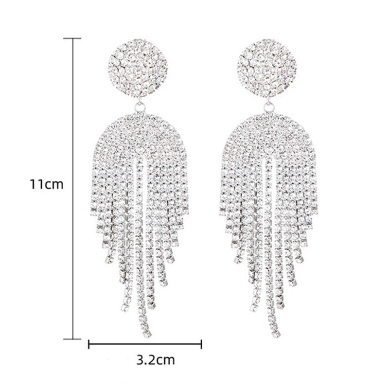 Long Tassel Crystal Drop Rhinestone Earrings - TulleLux Bridal Crowns &  Accessories 