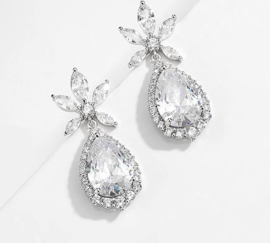 Luxury Long Cubic Zirconia Big Water Drop Dangle Bridal Earrings - TulleLux Bridal Crowns &  Accessories 