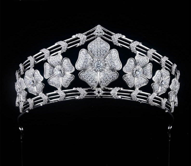 Luxury Flower Cubic Zirconia Tiara for Birthdays, Pageants, Proms - TulleLux Bridal Crowns &  Accessories 