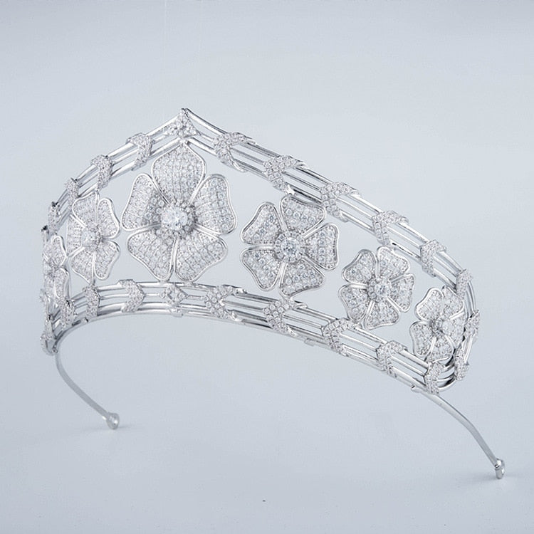 Load image into Gallery viewer, Luxury Flower Cubic Zirconia Tiara for Birthdays, Pageants, Proms - TulleLux Bridal Crowns &amp;amp;  Accessories 
