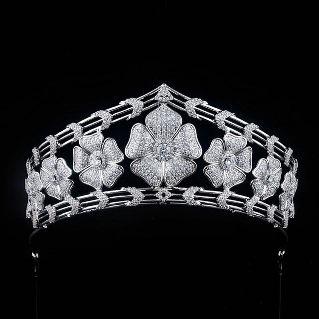 Load image into Gallery viewer, Luxury Flower Cubic Zirconia Tiara for Birthdays, Pageants, Proms - TulleLux Bridal Crowns &amp;amp;  Accessories 
