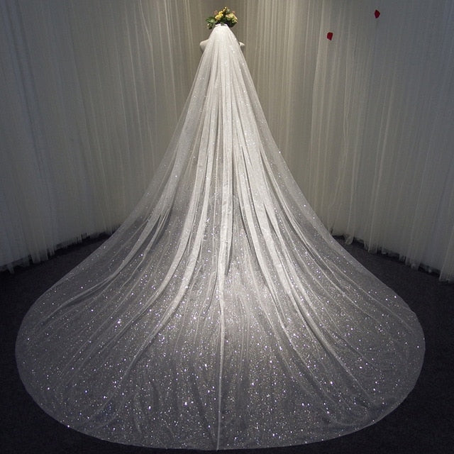 
                      
                        Bling Bridal Veil Sparkly White Champagne Cathedral Sequined Wedding Veil With Comb - TulleLux Bridal Crowns &  Accessories 
                      
                    