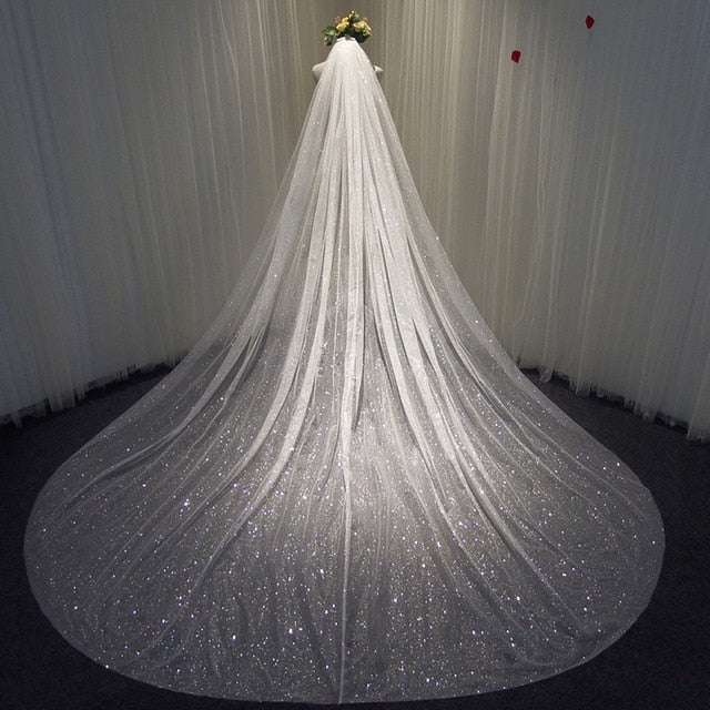 Bling Bridal Veil Sparkly White Champagne Cathedral Sequined Wedding Veil With Comb - TulleLux Bridal Crowns &  Accessories 