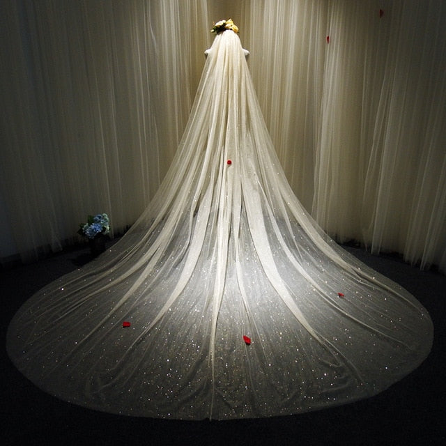 
                      
                        Bling Bridal Veil Sparkly White Champagne Cathedral Sequined Wedding Veil With Comb - TulleLux Bridal Crowns &  Accessories 
                      
                    