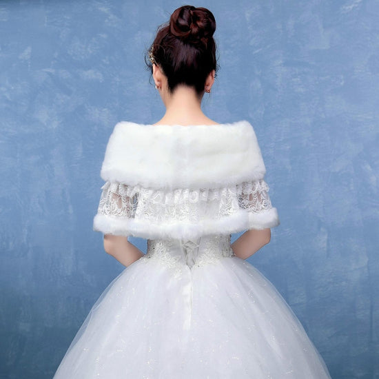Winter White Faux Fur Wedding Bridal Shawl Shrug - TulleLux Bridal Crowns &  Accessories 