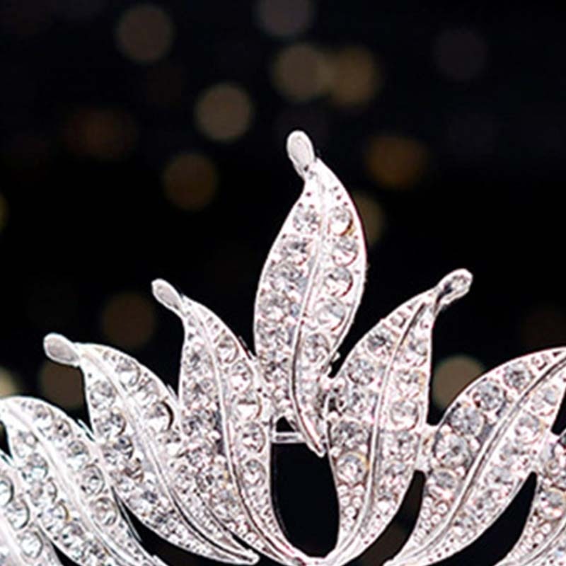 Luxury Imitation Pearl Crown Handmade Crystal Leaf Tiara Bride Wedding Accessory - TulleLux Bridal Crowns &  Accessories 