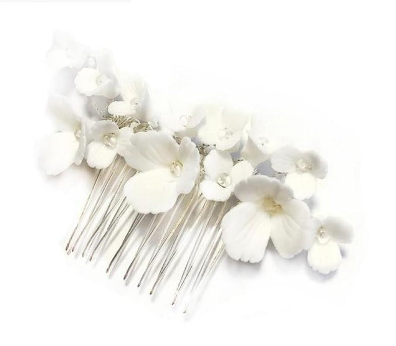 Handmade Ceramic Flower Hair Comb Wedding Bridal Hair Accessories - TulleLux Bridal Crowns &  Accessories 