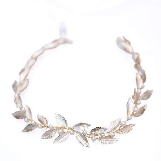 Load image into Gallery viewer, Minimalist Wedding Bridal Hair Ornament Vintage Leaves Pearls Headband - TulleLux Bridal Crowns &amp;amp;  Accessories 
