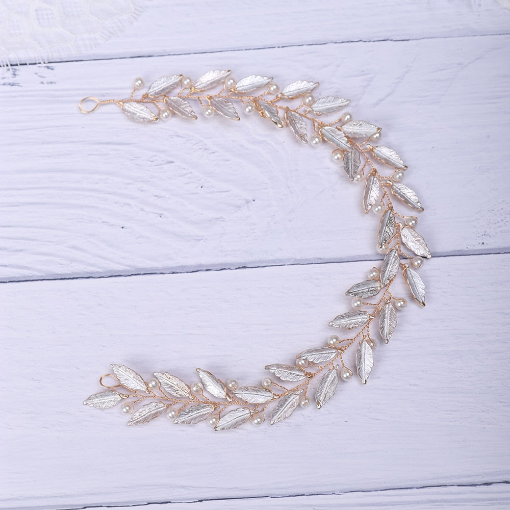 Minimalist Wedding Bridal Hair Ornament Vintage Leaves Pearls Headband - TulleLux Bridal Crowns &  Accessories 