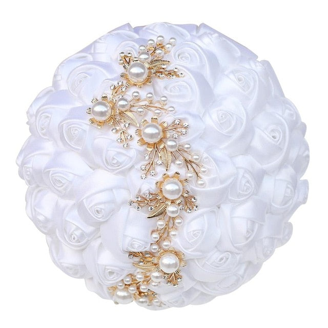 Load image into Gallery viewer, 16styles White Wedding Artificial Floral Ribbon Rhinestone Pearl Bouquet - TulleLux Bridal Crowns &amp;amp;  Accessories 
