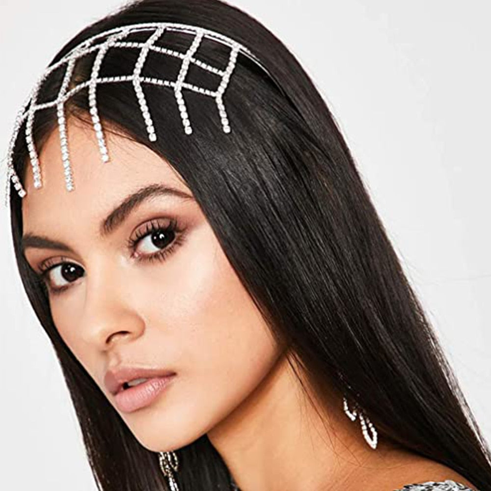 Load image into Gallery viewer, Multi-Layer Crystal Head Chain Jewelry Link Headband Hair Accessory - TulleLux Bridal Crowns &amp;amp;  Accessories 
