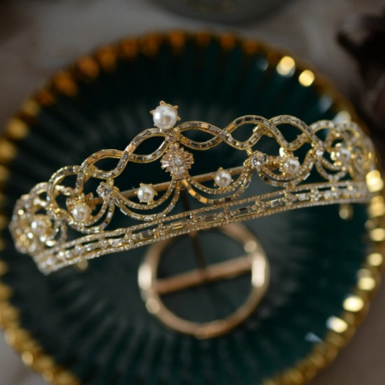 Elegant Bridal Tiara Crown Pearls Crystal  Wedding Hair Accessory - TulleLux Bridal Crowns &  Accessories 
