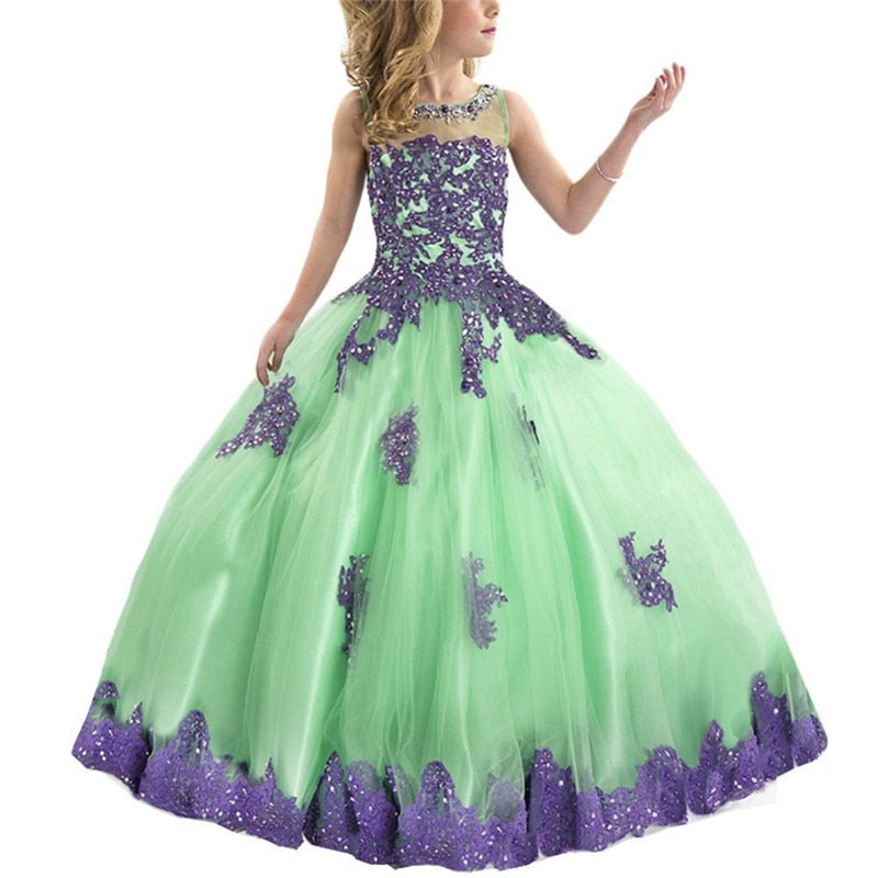 Sleeveless Flower Girl Pageant Princess Ball Gown in 3 Color Styles - TulleLux Bridal Crowns &  Accessories 