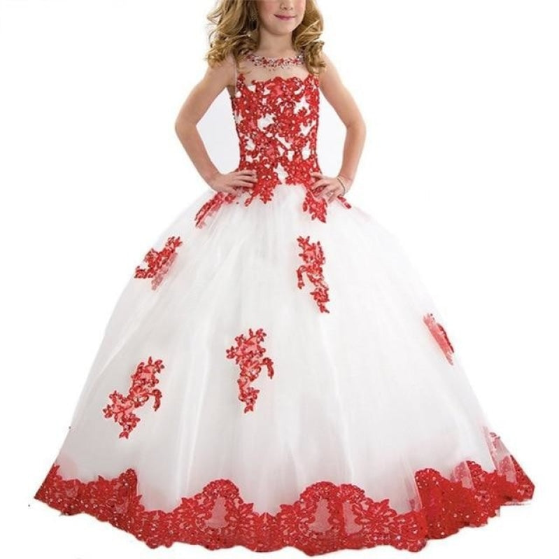 Sleeveless Flower Girl Pageant Princess Ball Gown in 3 Color Styles - TulleLux Bridal Crowns &  Accessories 