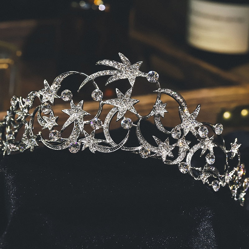 Silver Star Bridal Birthday Party Crown Fashion Princess Hair Accessories - TulleLux Bridal Crowns &  Accessories 