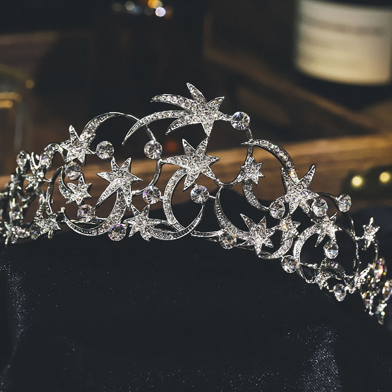 Load image into Gallery viewer, Silver Star Bridal Birthday Party Crown Fashion Princess Hair Accessories - TulleLux Bridal Crowns &amp;amp;  Accessories 
