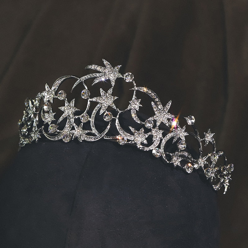 Silver Star Bridal Birthday Party Crown Fashion Princess Hair Accessories - TulleLux Bridal Crowns &  Accessories 