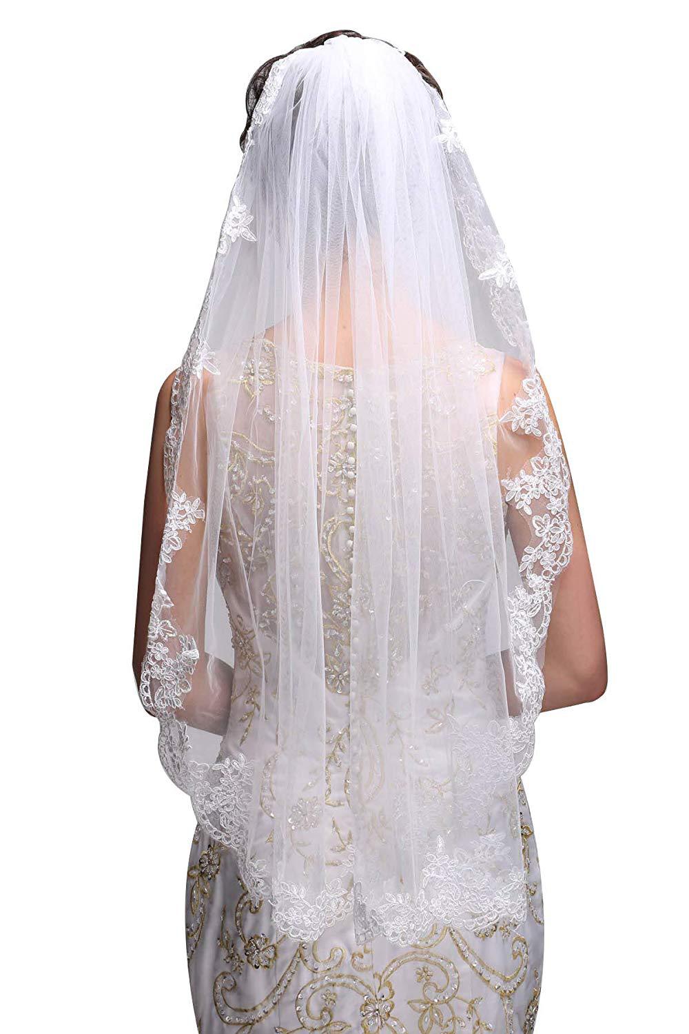 White Ivory Lace Edge Elbow Length Bridal Veil - TulleLux Bridal Crowns &  Accessories 
