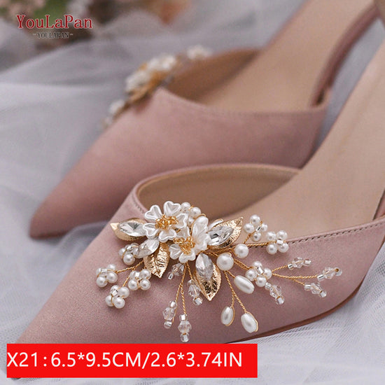 AHANDMAKER 16 Pcs Pearl Shoe Clips, Detachable Half Round Pearls Rhinestones Shoe Buckle Clips, Elegant Wedding Bridal Shoe Charms
