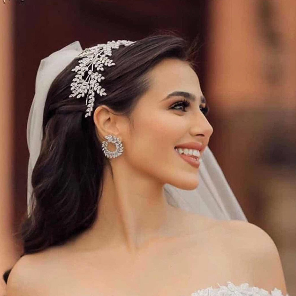 Fashion Crystal Leaf Hair Band Bridal Wedding Tiara Headband Accessory - TulleLux Bridal Crowns &  Accessories 