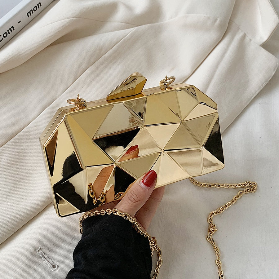 Gold Geometric Mini Party Evening Purse Crossbody Shoulder Bag Box Clutch - TulleLux Bridal Crowns &  Accessories 