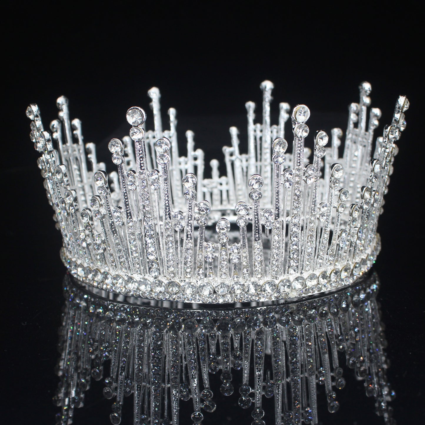 Full Crystal Queen Tiara Crown Wedding Bridal Pageant Hair Ornament Accessory - TulleLux Bridal Crowns &  Accessories 