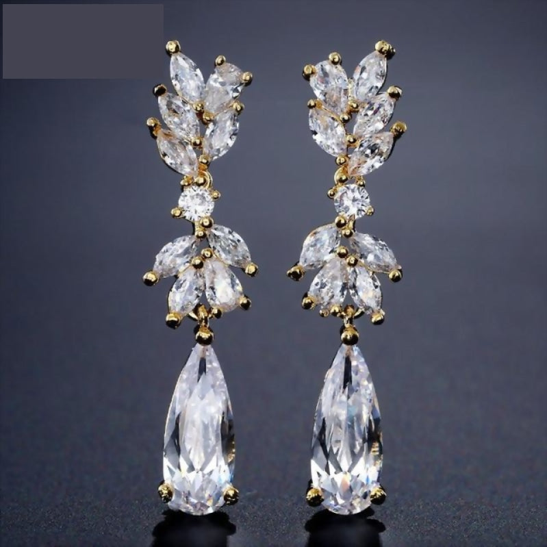 Load image into Gallery viewer, Dainty Cubic Zirconia Water Drop Crystal Dangle Bridal Earrings - TulleLux Bridal Crowns &amp;amp;  Accessories 
