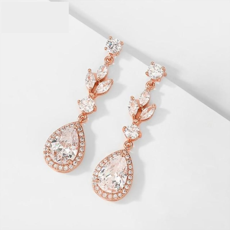 Load image into Gallery viewer, Dainty Cubic Zirconia Water Drop Crystal Dangle Bridal Earrings - TulleLux Bridal Crowns &amp;amp;  Accessories 
