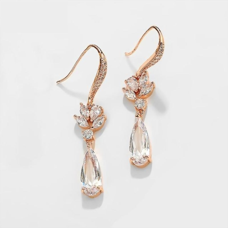 
                      
                        Dainty Cubic Zirconia Water Drop Crystal Dangle Bridal Earrings - TulleLux Bridal Crowns &  Accessories 
                      
                    