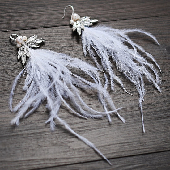 Handmade White Feather Bridal Headband with Earrings Wedding Hair Crown - TulleLux Bridal Crowns &  Accessories 