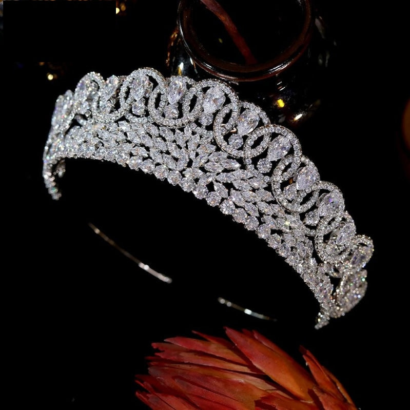 Luxury Baroque Sparkling Crystal Zircon Pageant Bridal Crown  Hair Accessory - TulleLux Bridal Crowns &  Accessories 