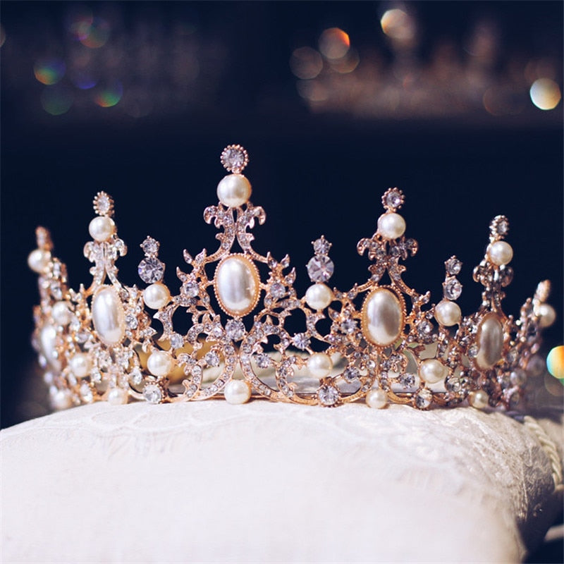 Load image into Gallery viewer, Large Pearl  Crystal Princess Party Tiara Crown - TulleLux Bridal Crowns &amp;amp;  Accessories 
