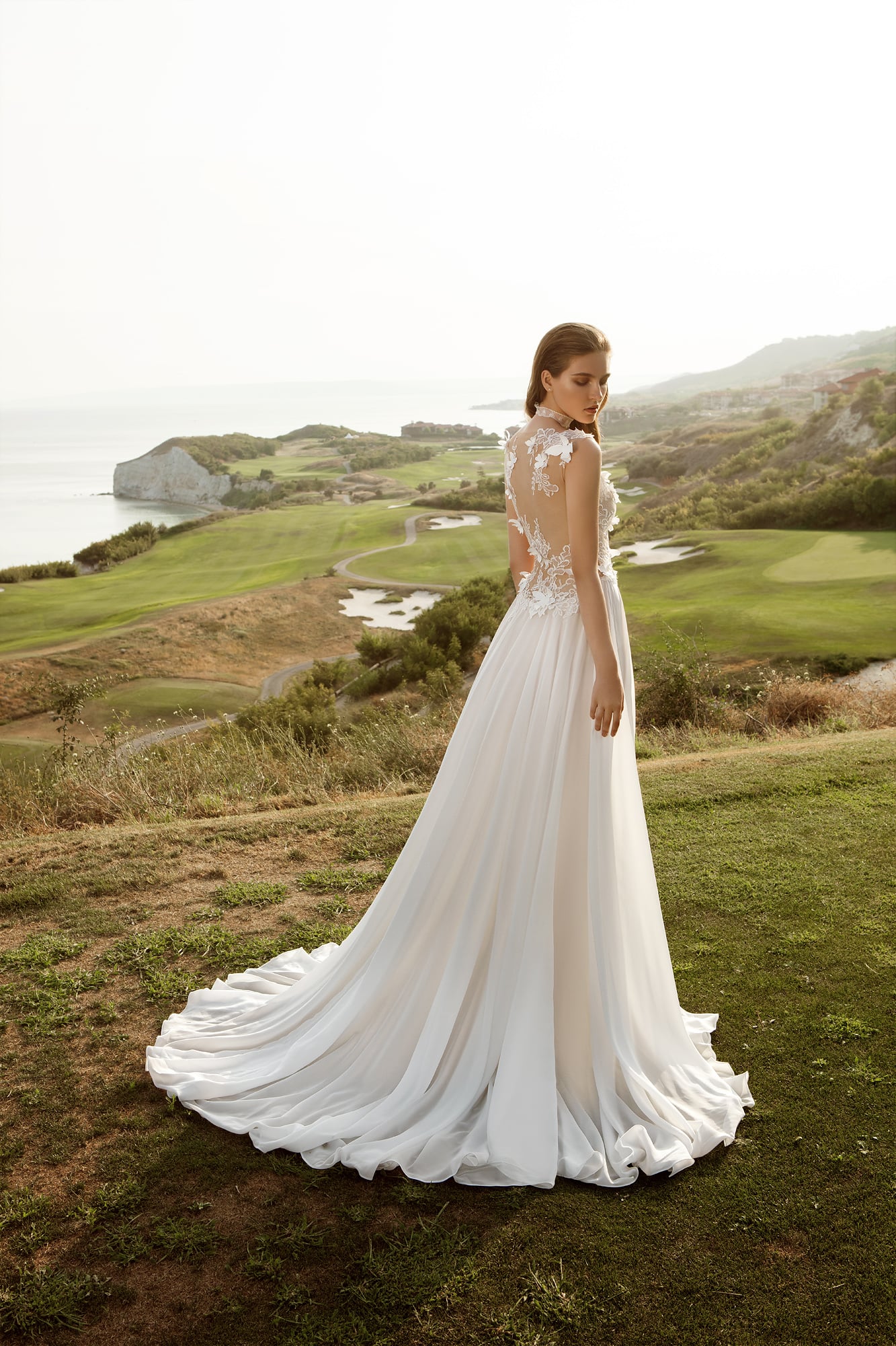 Boho Lace Appliques Wedding Dress High Slit 3D Flower  Beach Chiffon A-Line Bridal Gown - TulleLux Bridal Crowns &  Accessories 