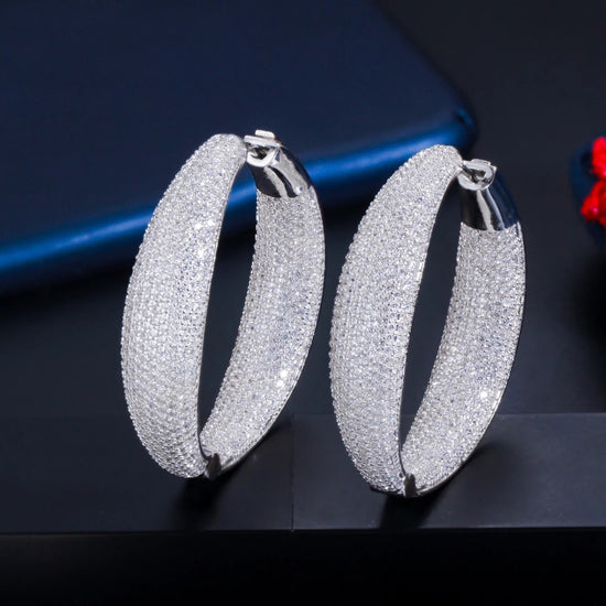 Micro Pave Cubic Zirconia Round Big Statement Luxury Hoop Earrings