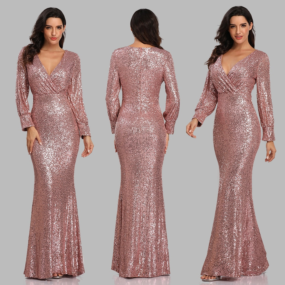 
                      
                        Sexy V-neck Sequined Mermaid Evening Dress Long Formal Party Gown - TulleLux Bridal Crowns &  Accessories 
                      
                    