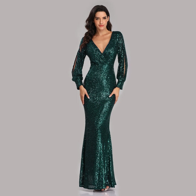 
                      
                        Sexy V-neck Sequined Mermaid Evening Dress Long Formal Party Gown - TulleLux Bridal Crowns &  Accessories 
                      
                    