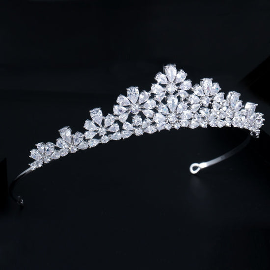 Load image into Gallery viewer, Gorgeous Cubic Zirconia Pave Flower Wedding Headband Tiara Crown - TulleLux Bridal Crowns &amp;amp;  Accessories 
