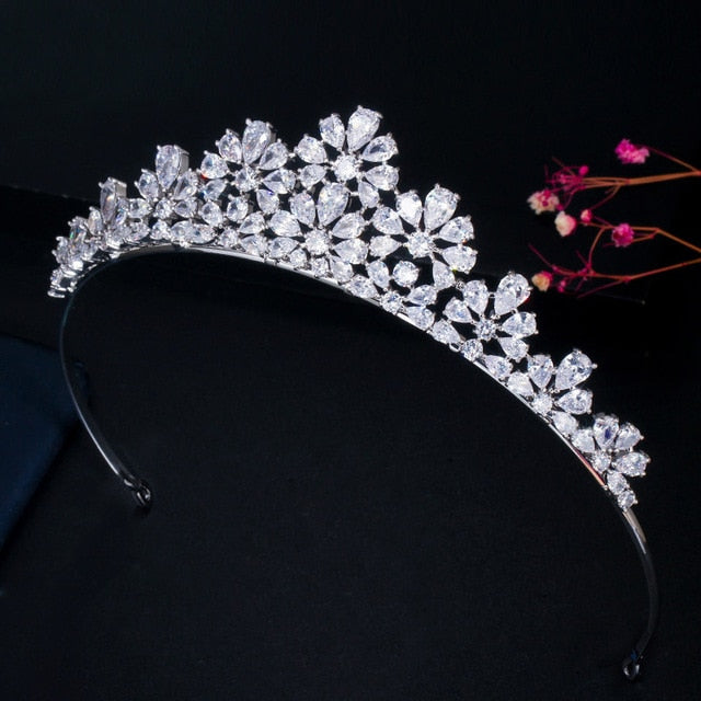 Gorgeous Cubic Zirconia Pave Flower Wedding Headband Tiara Crown - TulleLux Bridal Crowns &  Accessories 