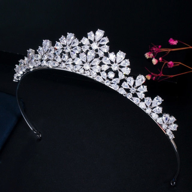 Load image into Gallery viewer, Gorgeous Cubic Zirconia Pave Flower Wedding Headband Tiara Crown - TulleLux Bridal Crowns &amp;amp;  Accessories 
