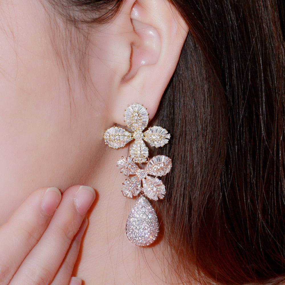
                      
                        Fine Cubic Zircon Multi Tone Gold Color Statement Long Luxury Leaf Drop Earrings - TulleLux Bridal Crowns &  Accessories 
                      
                    