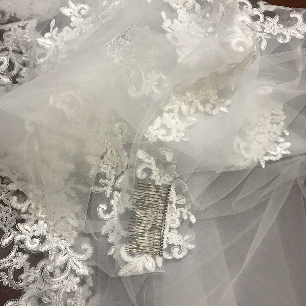 
                      
                        3 Meter Bridal Veil Applique Edge Cathedral Wedding Veil With Comb - TulleLux Bridal Crowns &  Accessories 
                      
                    