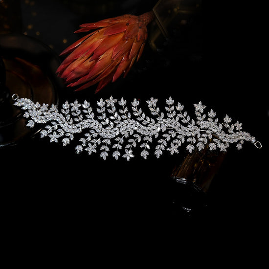 Luxury Cubic Zirconia Flower Spring Bridal Hair Headband Accessory - TulleLux Bridal Crowns &  Accessories 