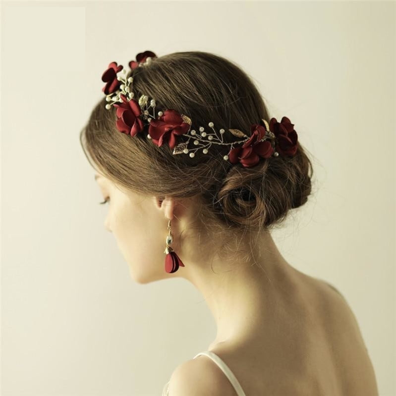 Handmade Red Flower Headband Tiara Wedding Hair Accessory - TulleLux Bridal Crowns &  Accessories 