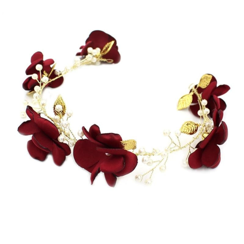 Handmade Red Flower Headband Tiara Wedding Hair Accessory - TulleLux Bridal Crowns &  Accessories 