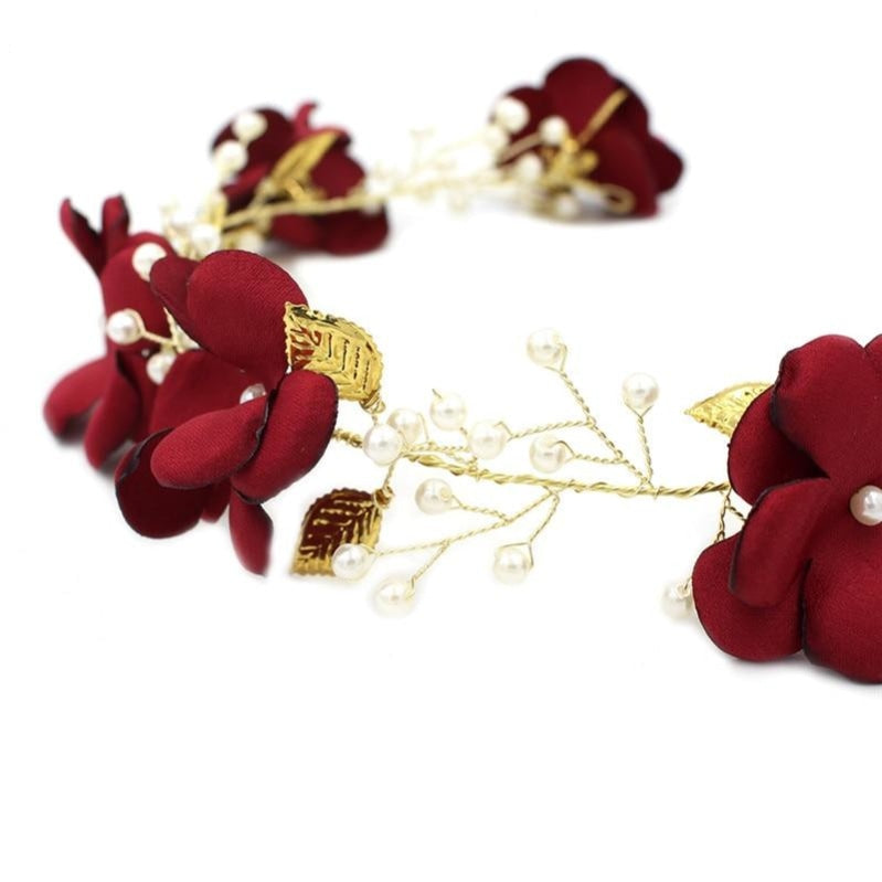 Handmade Red Flower Headband Tiara Wedding Hair Accessory - TulleLux Bridal Crowns &  Accessories 