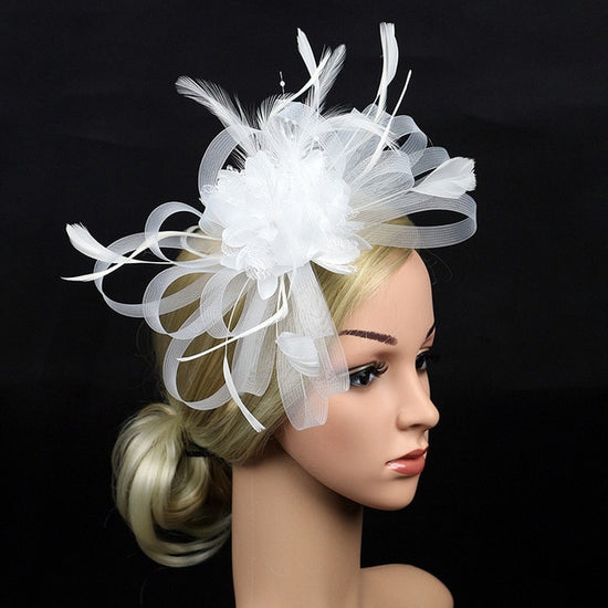 Mesh and Feather Hat White Red Black Pink Wedding  Fascinator Bridal Hair Accessories - TulleLux Bridal Crowns &  Accessories 