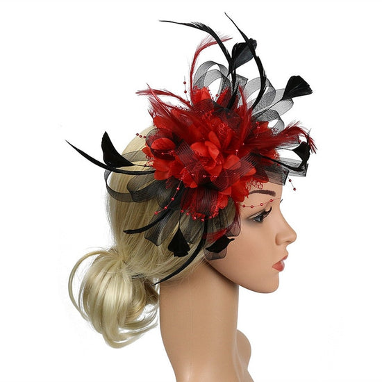 Load image into Gallery viewer, Mesh and Feather Hat White Red Black Pink Wedding  Fascinator Bridal Hair Accessories - TulleLux Bridal Crowns &amp;amp;  Accessories 
