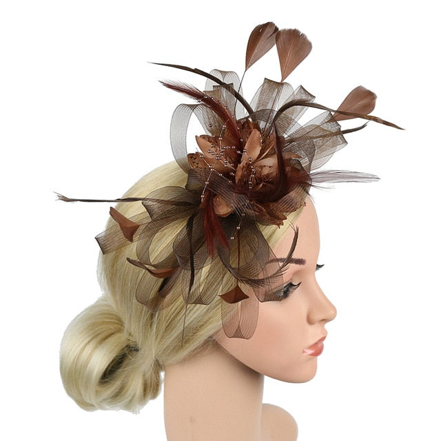 Load image into Gallery viewer, Mesh and Feather Hat White Red Black Pink Wedding  Fascinator Bridal Hair Accessories - TulleLux Bridal Crowns &amp;amp;  Accessories 
